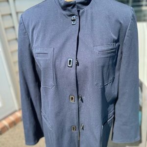 Ralph Lauren Navy 3/4 length Jacket Leather Collar trim - size 14